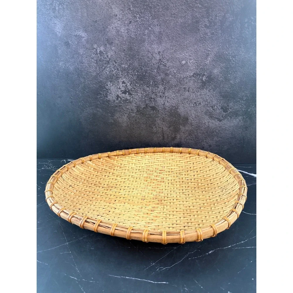 Vintage Handwoven Asian Wicker Bamboo Winnowing Basket 17X13